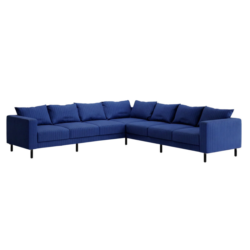 Canapé modulaire 7 places Essential, Mélange de chanvre rayé cobalt, Metal