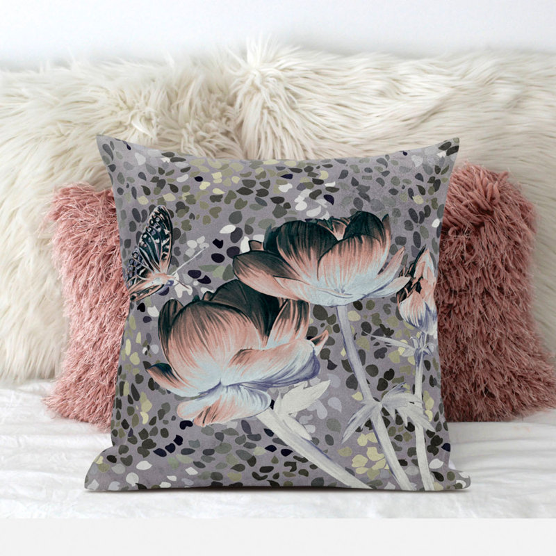 Coussin décoratif 18 po x 18 po Indigo, Rose/gris