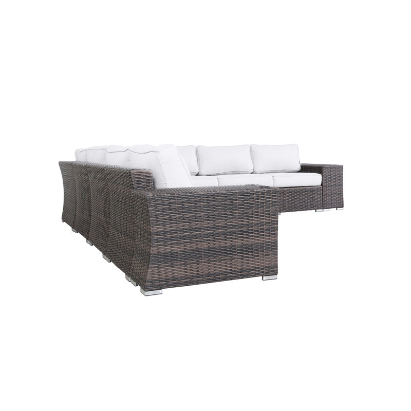 Albulena Fully Assembled Wicker Patio Sectional, Brown, Sunbrella Canvas