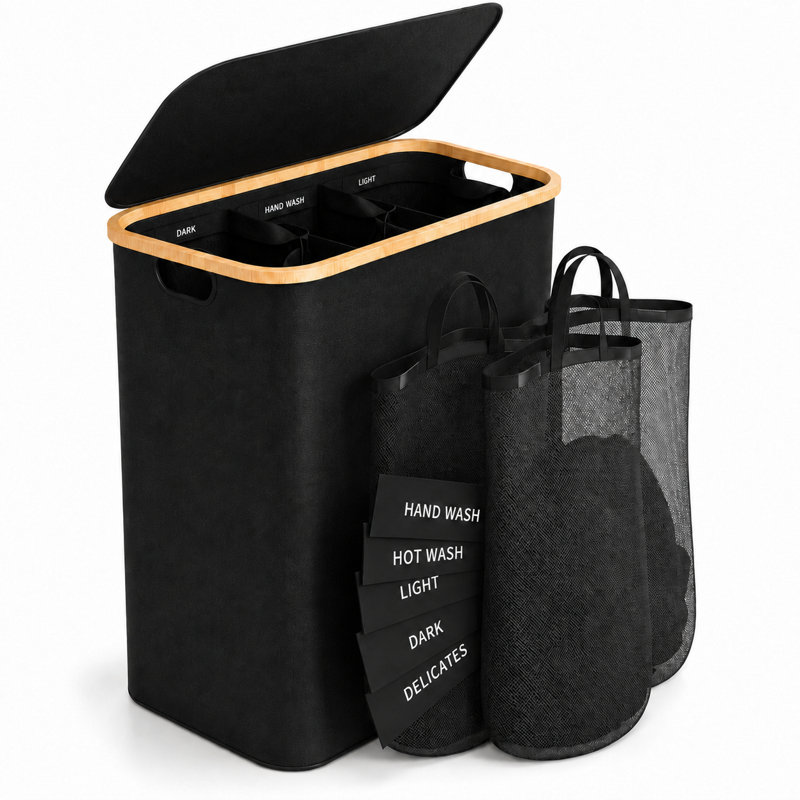 Panier de rangement à trois couches 160L avec sac de rangement amovible, 160 L, Noir