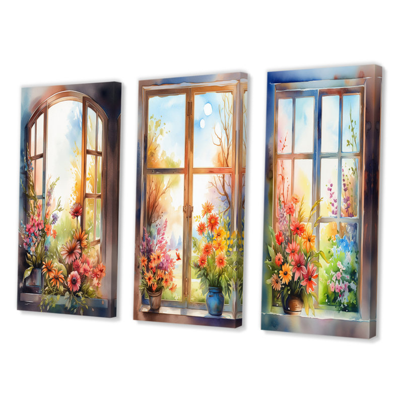 «Nature'S Floral Window Show», 3 pièces sur toile, Toile tendue, H 32 po x l 48 po