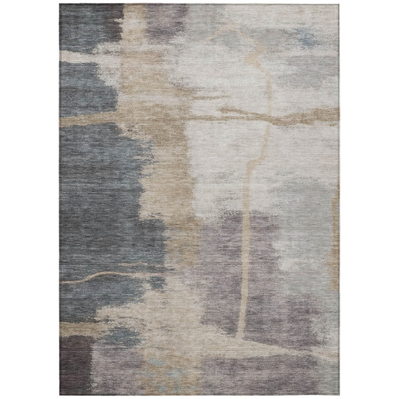Tapis extérieur lavable abstrait gris anthracite 5 pi x 8 pi