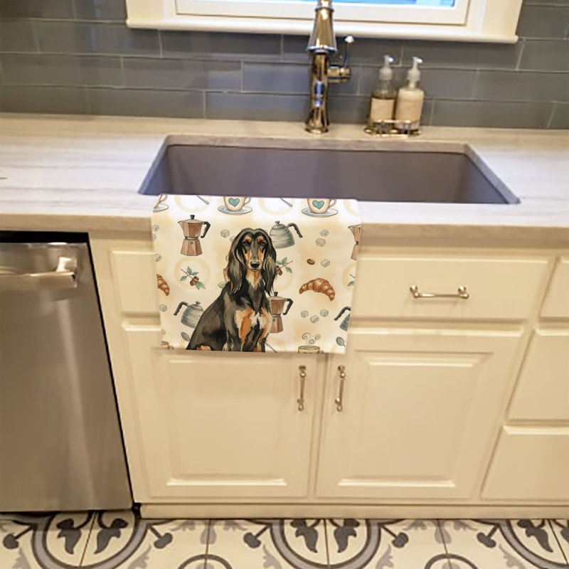 Black & Tan Afghan Hound Coffee Bar Kitchen Towel, Black & Tan Afghan Hound