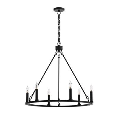 Adriana 6 - Light Steel Candle Style Dimmable Wagon Wheel Chandelier