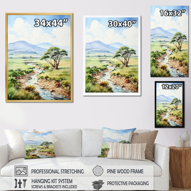 " Peaceful Countryside ", 20" H x 12" W x 1" D, White Single Picture Framed