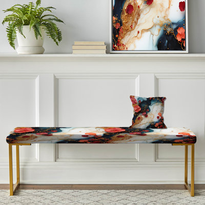 Enchanted - Motif de marbre blanc et bleu - Banc rembourré en marbre doré