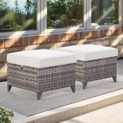 Outdoor Wicker Patio Ottomans Set - 2 Pieces Rattan Footrests With Thick Cushions (Set Of 2)