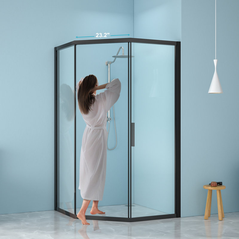 42" W X 76" H Diamondshaped Corner Shower Door, 5/16 In.(8Mm), Matte Black