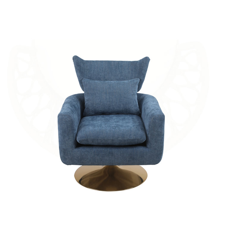 360-Degree Swivel Accent Chair with a Pillow, Blue Linen