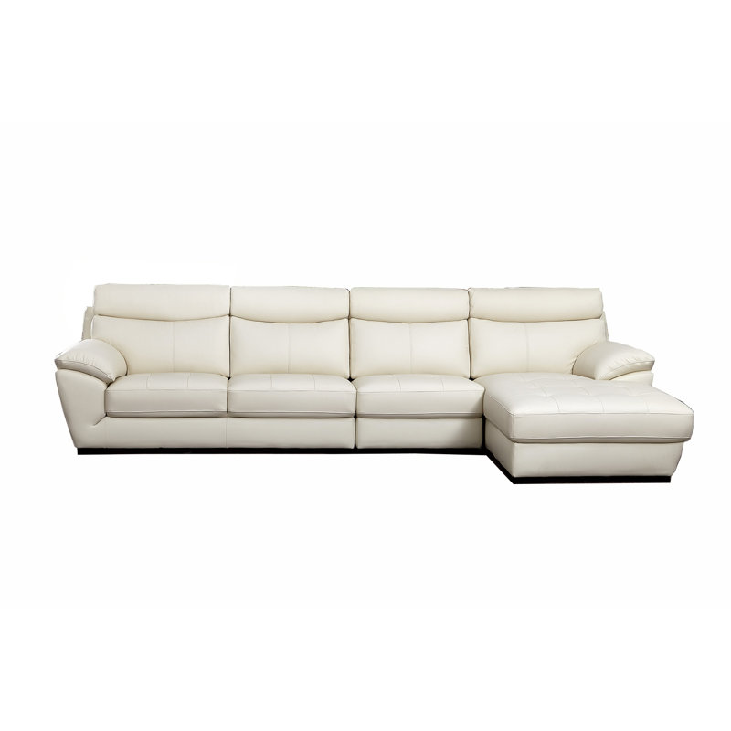 Swindlehurst Upholstered L-Shaped Sectional, Right Hand Facing, White leather