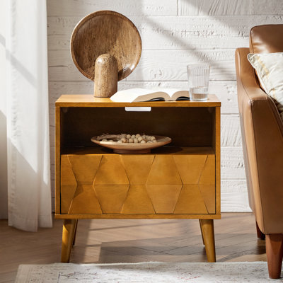 Sara 24" Mid-Century Modern Nightstand with Charging Ports and Hidden Drawer