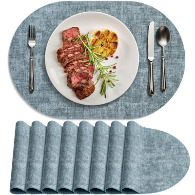 Ensembles de table ovales antidérapants et résistants à la chaleur en similicuir, double couche, imperméables et faciles à nettoyer, lot de 8 (bleu pâle).