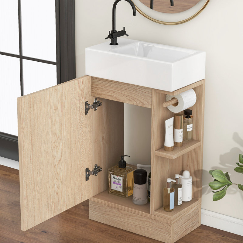 Ensemble de meuble-lavabo simple 18,60 po avec plateau en céramique Evelina, Naturel