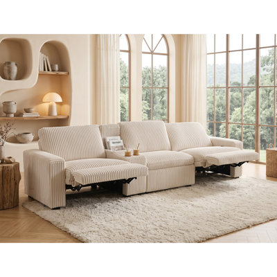 136.6'' Modern Corduroy Power Reclining Sofa With Cupholder Wireless Charging Storage USB