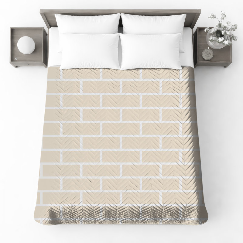 Beige Brick Wall Quilted Bedspread All Sizes, Full / Double