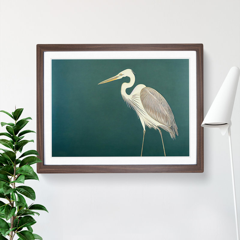 Alluring Heron Bird 1 Piece Single Picture Frame Wall Art, 34cm H x 46cm W x 2cm D, Walnut