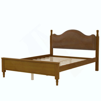 Lit plateforme en bois avec tête de lit tapissier