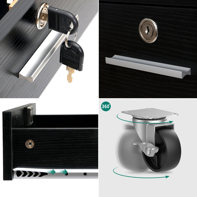 Alday 2 -Shelves Wooden Filing Cabinet, Black/White