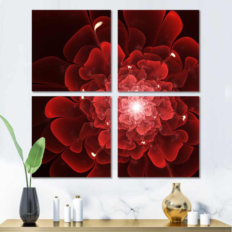 «Fractal Flower Clear», art numérique sur toile à motif floral, ensemble de 4 pièces