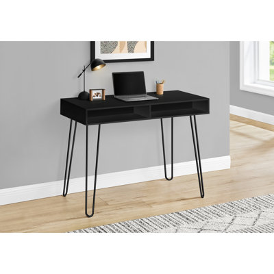 Bureau d'ordinateur, bureau personnel, ordinateur portable, installation à gauche, à droite, tiroirs de rangement, L 40 po, travail, stratifié noir, métal noir, contemporain, moderne