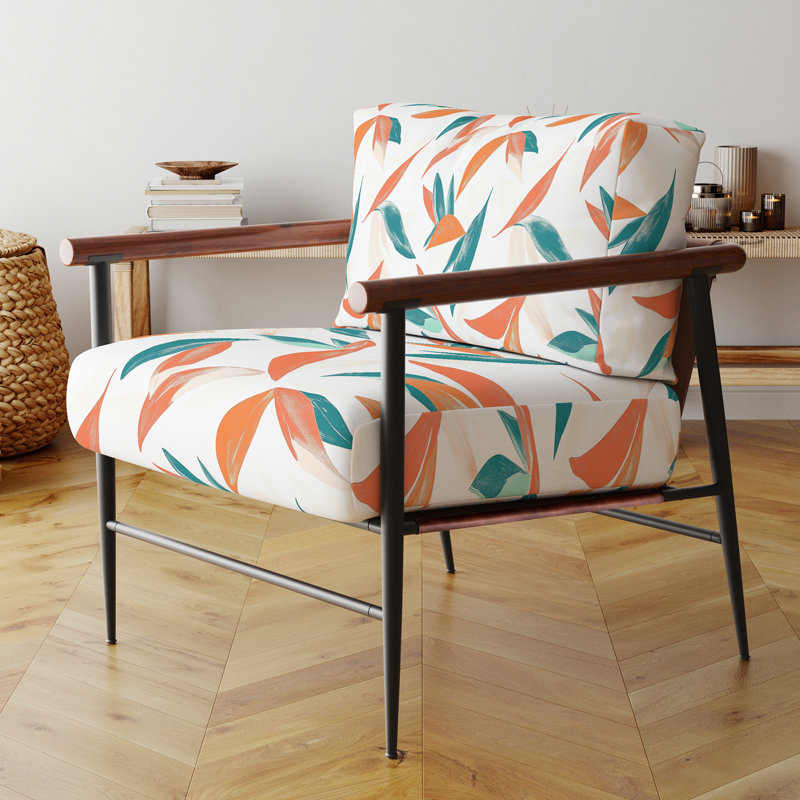 Chaise rembourrée Coastal - Fauteuil Paradise Petal, Bras ronds bruns