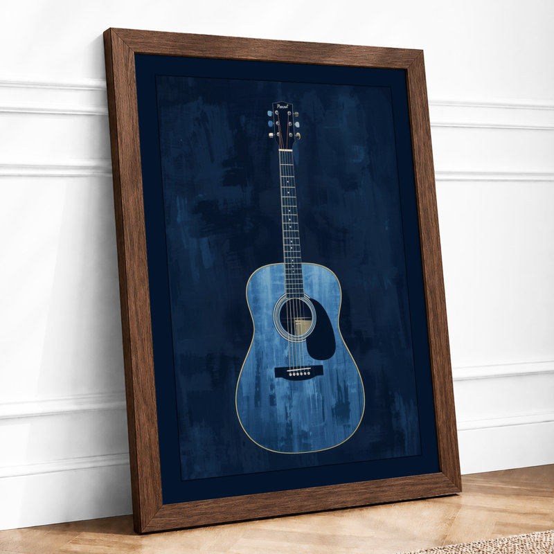 Classical Guitar in Blue Modern - Framed Print, A4 - 29.7 x 21.0 cm, Walnut