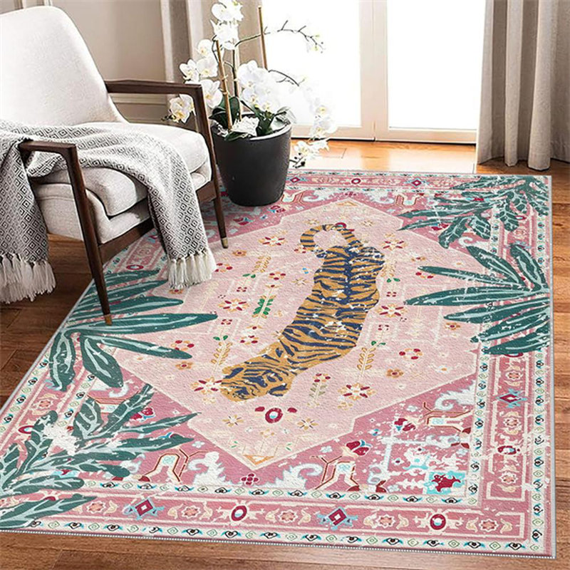 Tiger Washable Rugs Pink, Area Rugs For Living Room, Soft Large Vintage Bedroom, Rectangle 3'4" x 5'4"