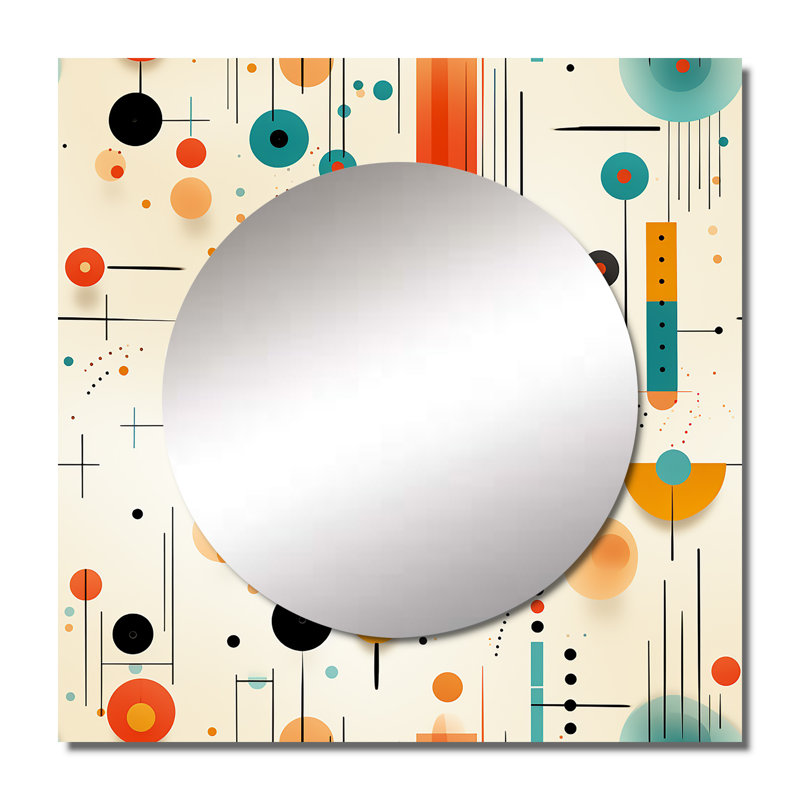Mélodie de sphères géométriques rétro bleues - miroir mural carré rétro pour chambre à coucher, 23 po x 23 po