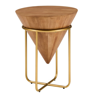 Table d'appoint ronde en forme de cône avec table d'appoint en bois massif et cadre en métal doré