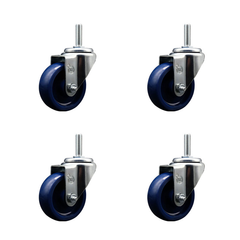 3.5 Inch_Solid Poly Wheel Swivel 3/4 Inch_Threaded Stem Caster Set SCC