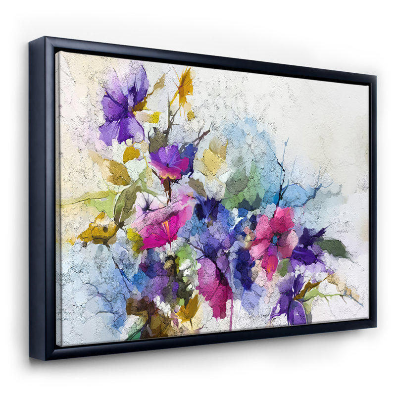Mauve, jaune et bleu abstrait, composition de fleurs I - reproduction d'art sur toile, H 12 po x l 20 po x p 1 po