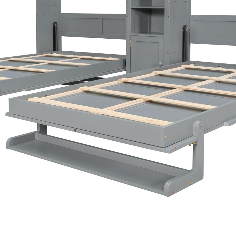 Lits simples escamotables doubles avec armoires et tablettes, gris, Gris