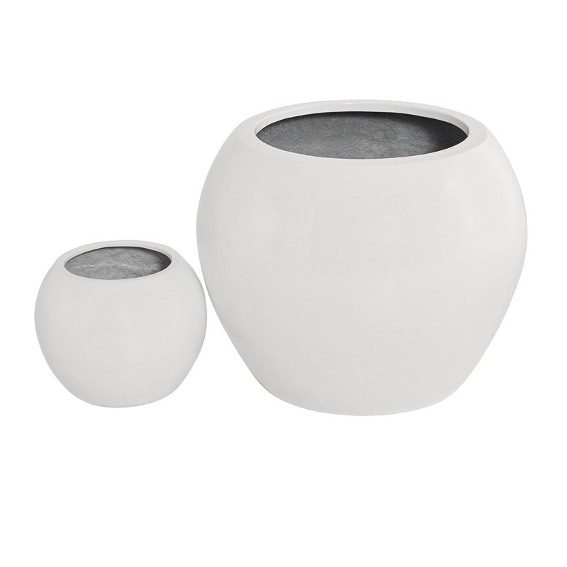 Pots de fleurs sphériques, grands et légers, en fibre de verre, lot de 2 - Intérieur/Extérieur, Ensemble de 2, Noir