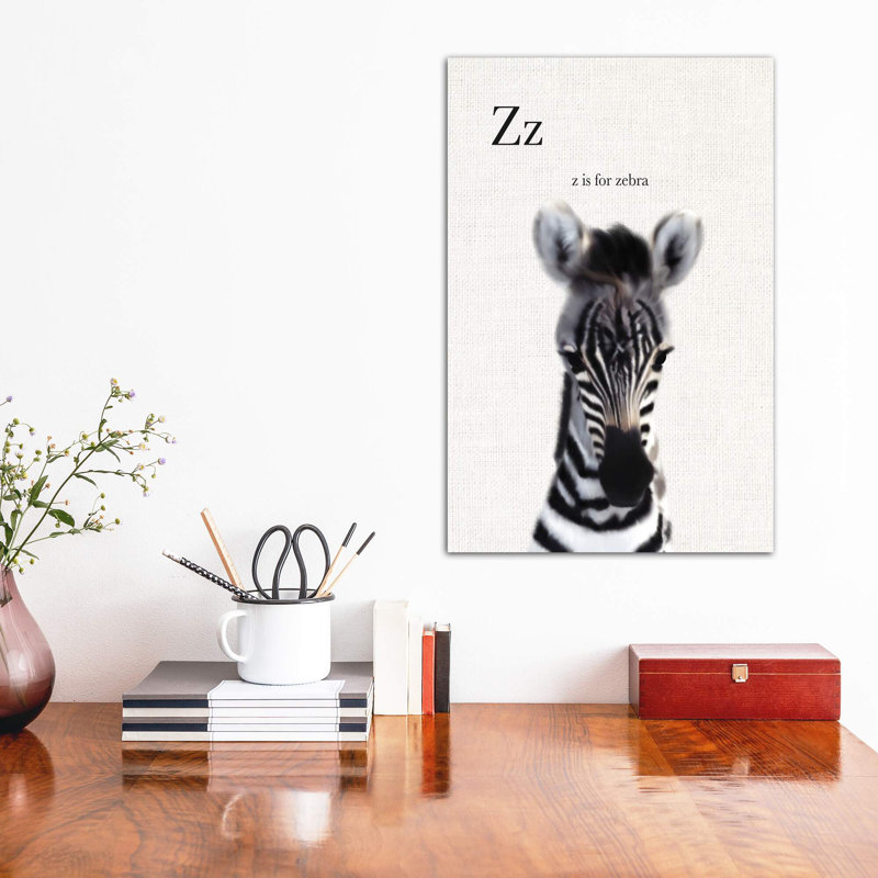 Décoration murale bébé zèbre en lin pour enfants, Toile tendue, H 18 po x l 12 po x 1,5 po