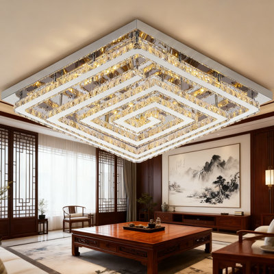 Grand plafonnier encastré en cristal de 30 pouces à DEL avec télécommande, lustre à intensité réglable et à température de 3 couleurs pour le salon, la cuisine, le couloir