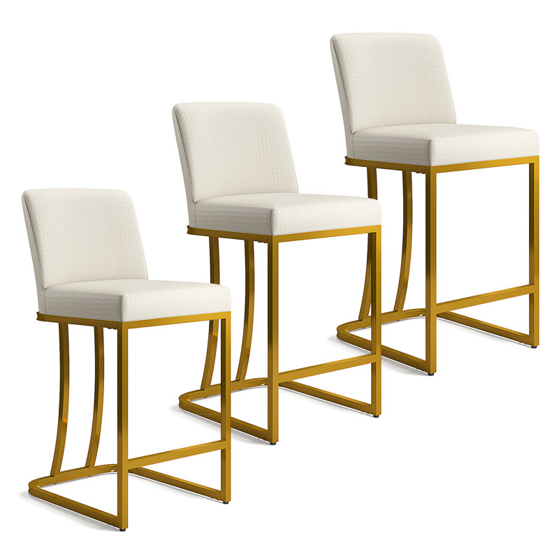 Tabouret de comptoir blanc en similicuir 24 po Romilio pour cuisine et salle à manger, Doré, Blanc