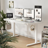 Seila Glass Top Height Adjustable Standing Desk, Computer Desk with Drawer, USB Port and Type-C Port