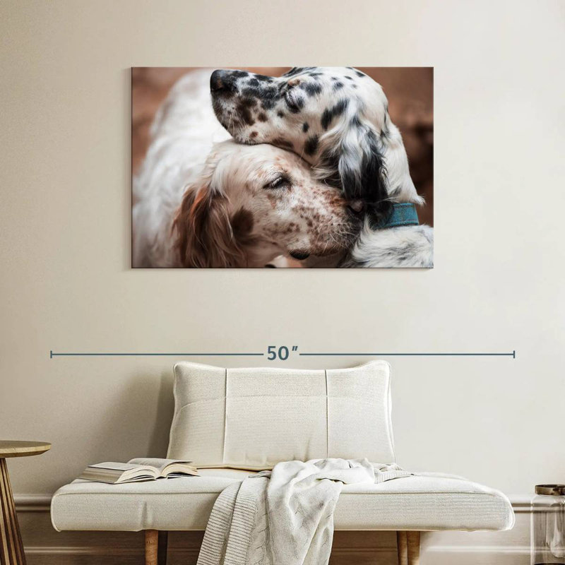 Cuddling English Setters, 26" H x 39" W