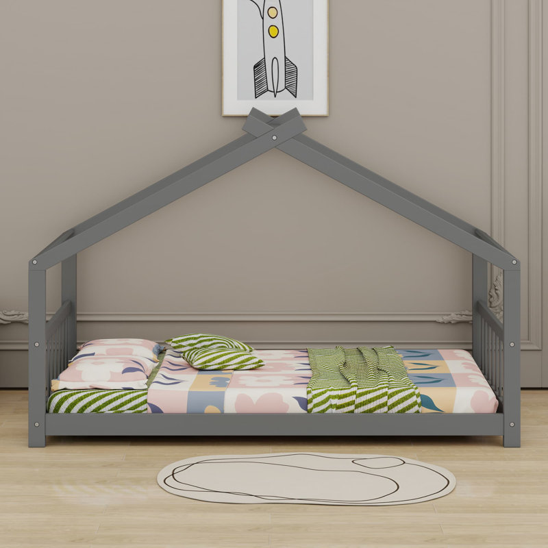 Lit en bois House House, gris, Simple