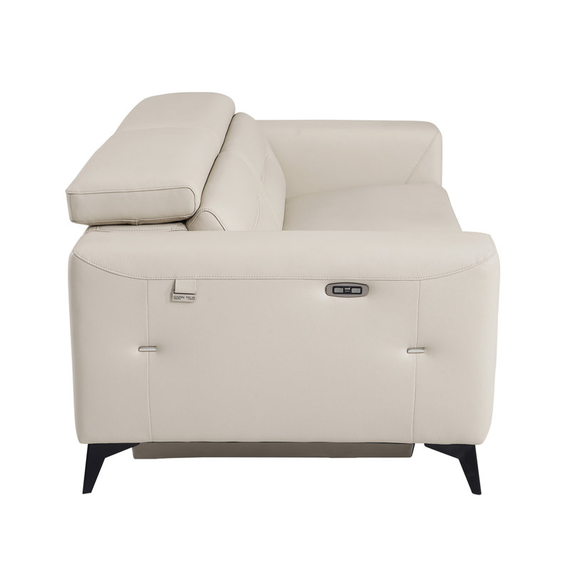 Causeuse en cuir italien à grain supérieur avec fauteuil inclinable électrique, Cuir beige