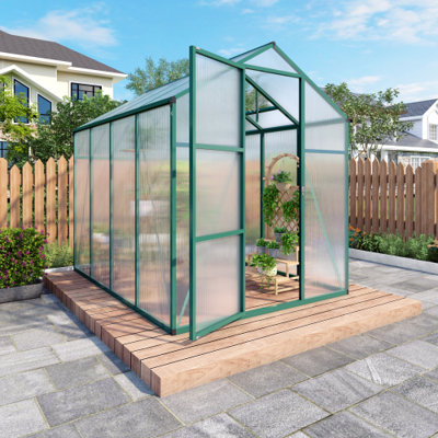 Serre à accès intensif avec panneaux en polycarbonate, structure en aluminium, évent de toit réglable et système de gouttière intégré