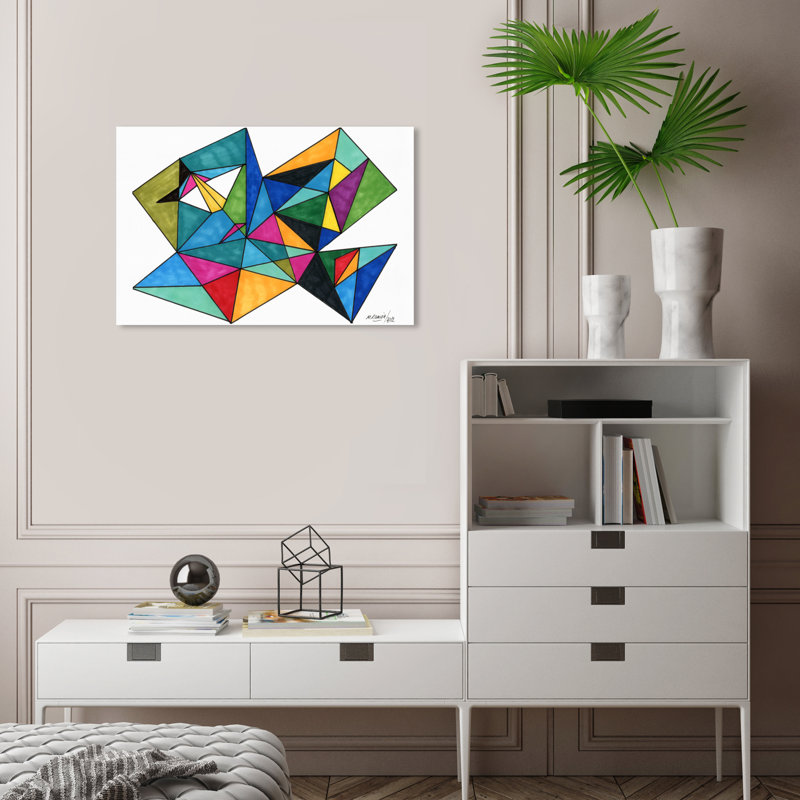 Faranda entre triangles sur toile, H 16 po x l 24 po x P 0,8 po