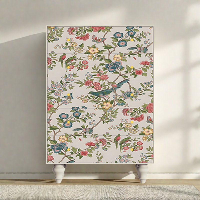 Retro  Five-Drawer Storage Cabinet Accent Chest, Ivory white