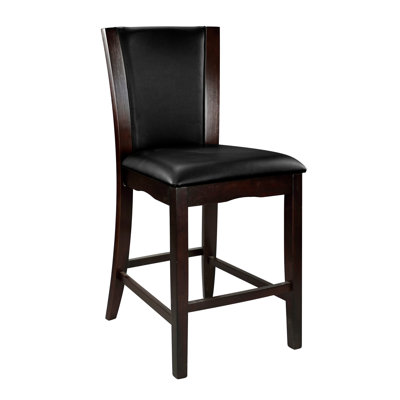 Modern Contemporary Counter Height Chairs Set Of 2 Dark Brown Faux Leather Upholstered Espresso Finish Hardwood Solid