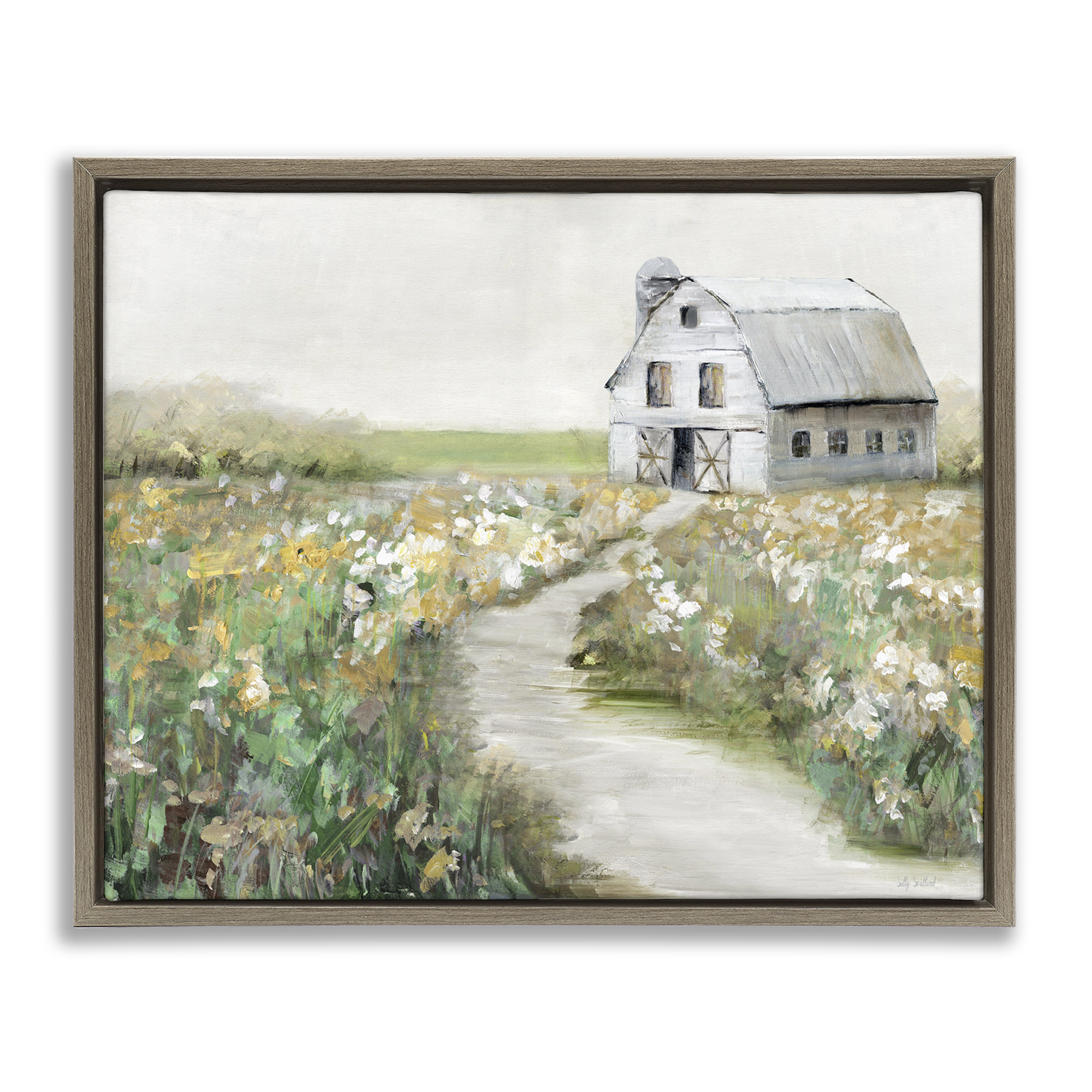 August Grove® Farmyard Path to Barn Gold Framed Floater Canvas Wall Art ...
