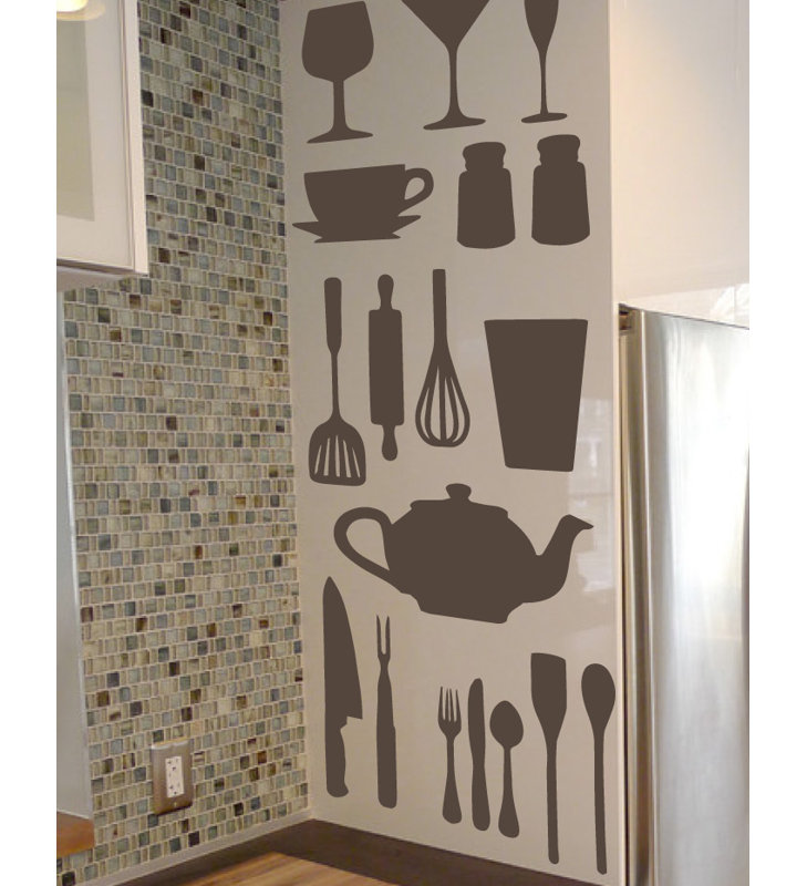 Décalcomanie murale de cuisine, H 37 po x l 29 po x P 0,01 po, Brun
