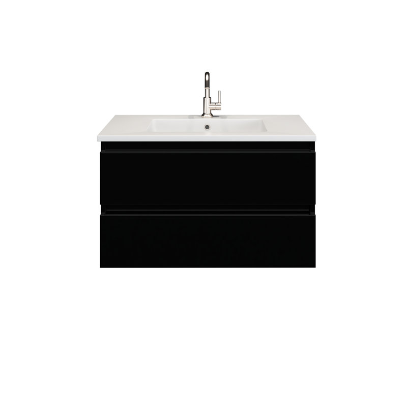 Salt 36'' Single Bathroom Vanity with Resin Top, Glossy Black
