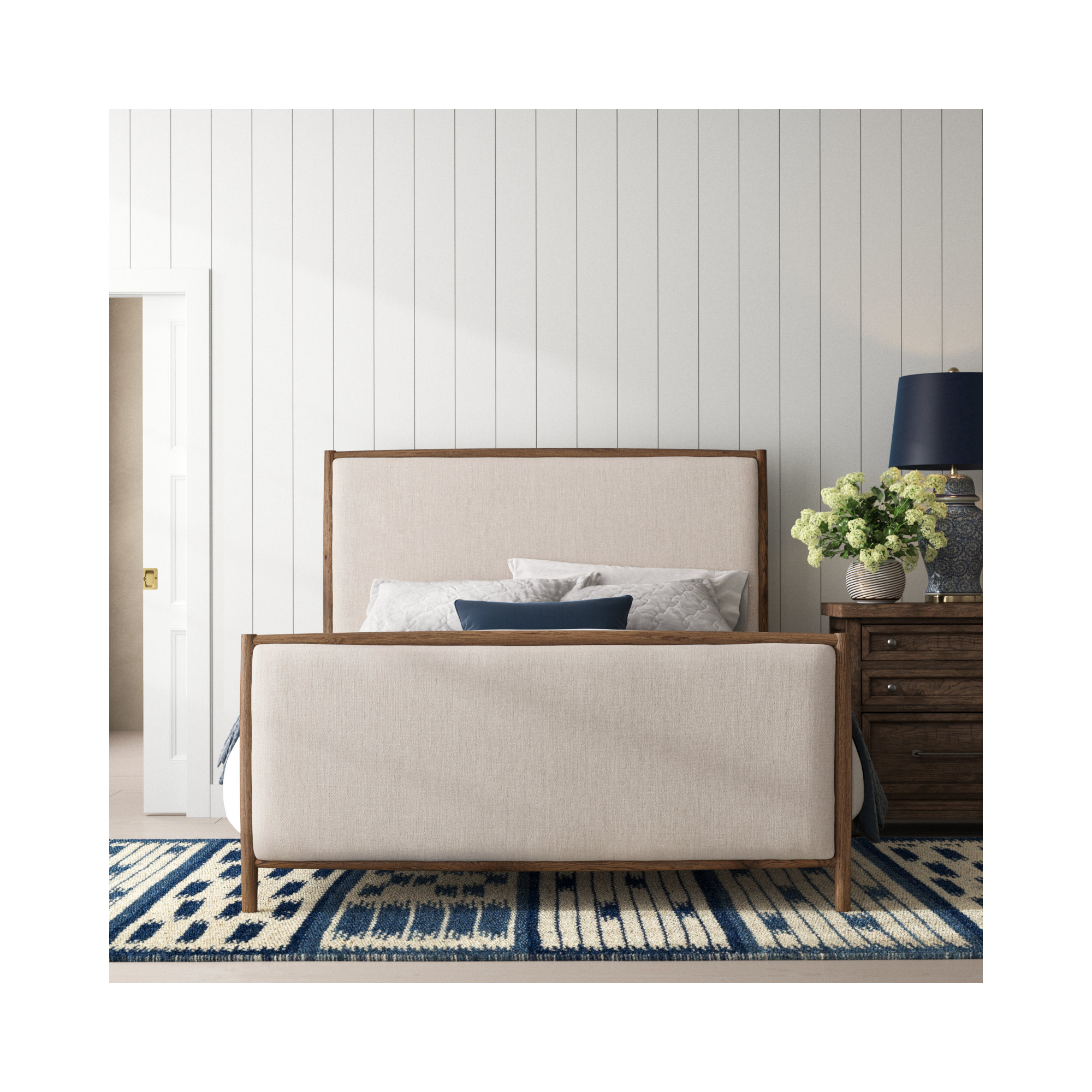 Cayenne Upholstered Bed, Queen, Smoked Black Oak