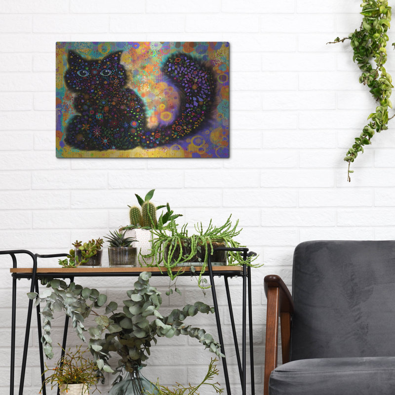 Luxe métal Art «Black Cat2v2» par Noemi Ibarz, métal «Luxe métal Art» noir Cat2v2 par Noemi Ibarz, H 12 po x l 16 po