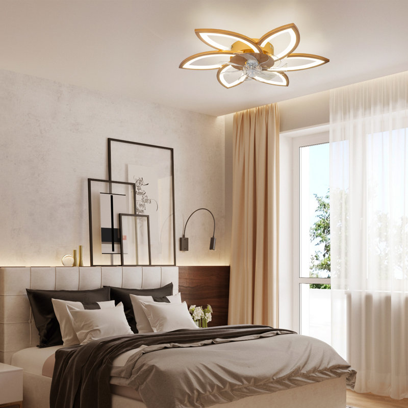 Acea 29.53'' 7 Blade Ceiling Fan with LED Lights，Indoor Remote Control Ceiling Fans With Lights, Gold